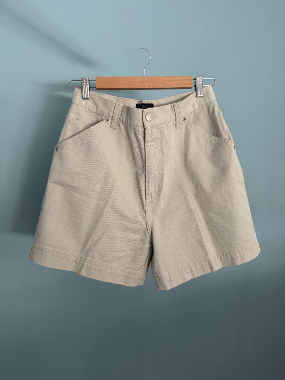Vintage Casual Denim Shorts Beige Cotton